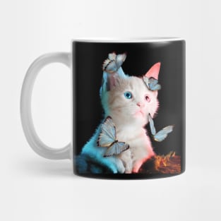 Cute White Cat With Butterfly Cat adoption For Cat Lover Tee Shirt Mug